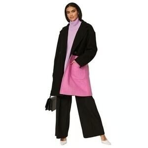 Peter Som Collective Women's 4 Black Pink Colorblock Wool Coat Overcoat HR4-37